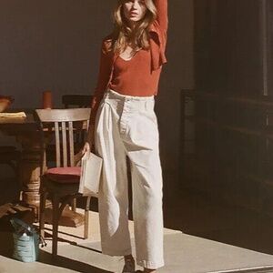 FREE PEOPLE High-Waisted Pleated Carrot Jeans Ecru Sz 10